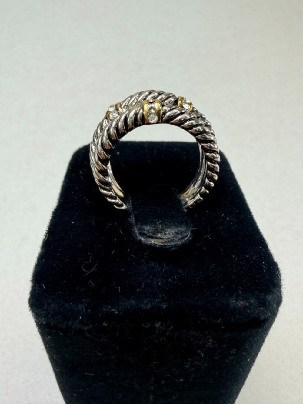 Vintage Chunky Cable Style Rhinestone Ring Silver Gold Tone Size 5.5 - Picture 4 of 9